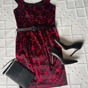Maggy London Sleeveless Red and Black Satin Dress SIZE 8